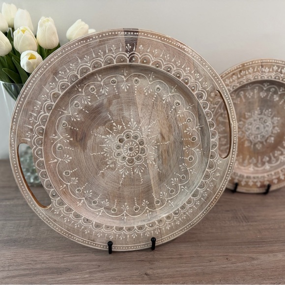 Unique, Hand-crafted, Decorative Wooden Tray Set with Beautiful Intricate Design - Picture 5 of 7
